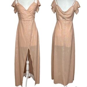 NWT Boohoo Nights nude metallic maxi dress size 12